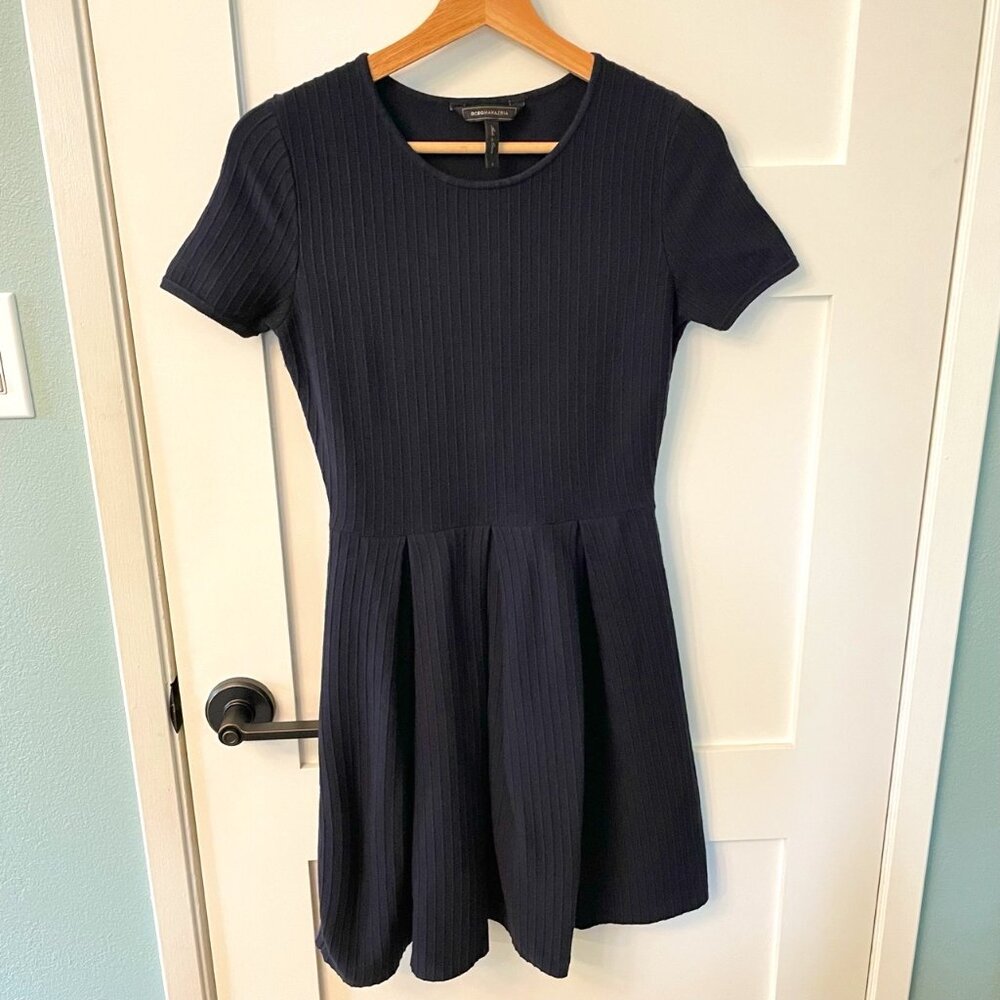 BCBGMaxAzria Womens Navy Blue Pleated Midi Dress